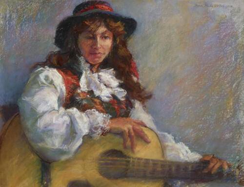 Shadia with Guitar, Pastels