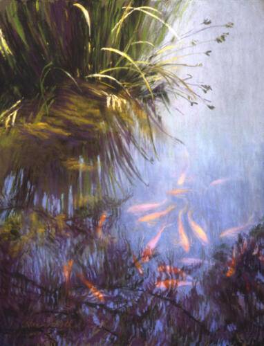 Quiet Pond Reflections, Pastels