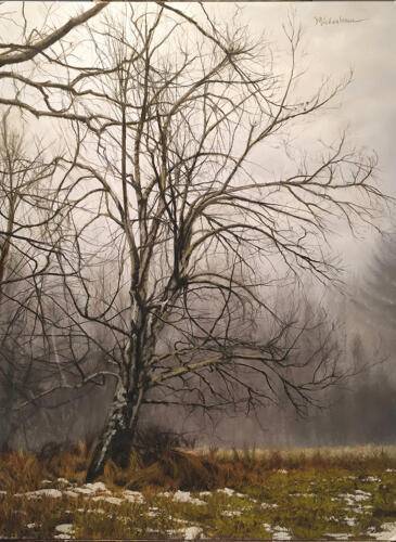 Rock Hill Tree in Mist, Pastels